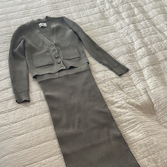 Anine Bing Layla Olive Khaki Ribbed Cardigan Sweater and Skirt SET XS NEW - Picture 4 of 7